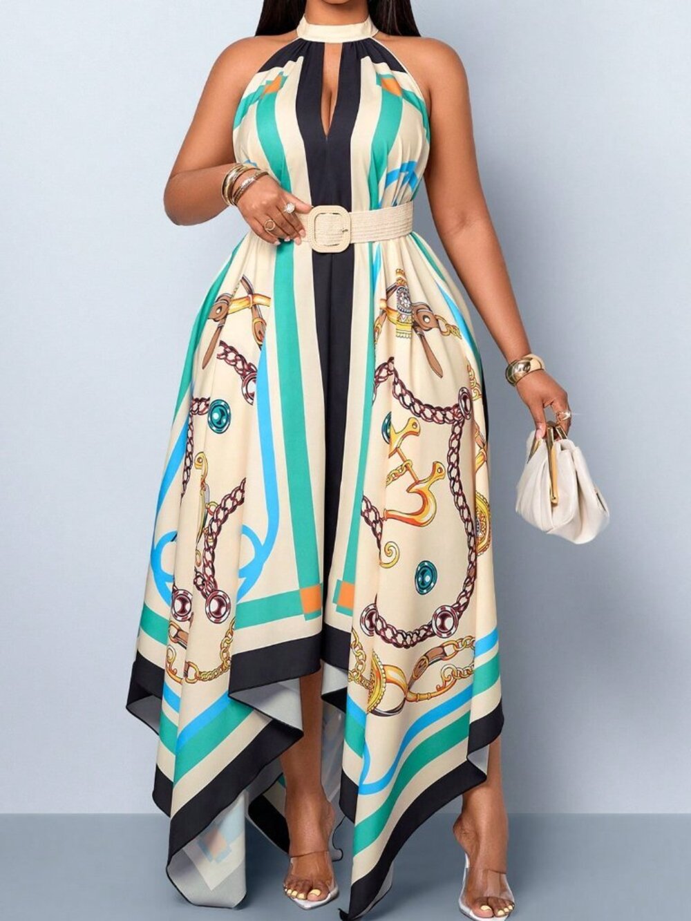 Boho Multicolor Women's Plus Size Tropical Vacation Long Dress - Picture 2 of 7